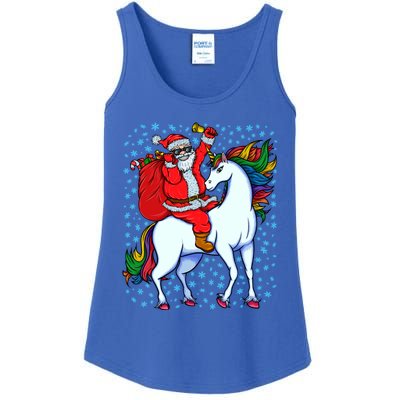 Santa Riding Unicorn Christmas Party Xmas Gift Funny Gift Ladies Essential Tank