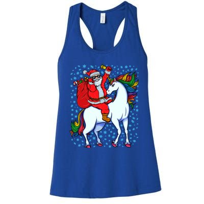 Santa Riding Unicorn Christmas Party Xmas Gift Funny Gift Women's Racerback Tank