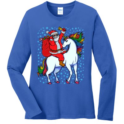 Santa Riding Unicorn Christmas Party Xmas Gift Funny Gift Ladies Long Sleeve Shirt