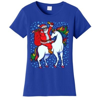 Santa Riding Unicorn Christmas Party Xmas Gift Funny Gift Women's T-Shirt