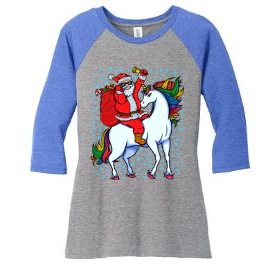 Santa Riding Unicorn Christmas Party Xmas Gift Funny Gift Women's Tri-Blend 3/4-Sleeve Raglan Shirt