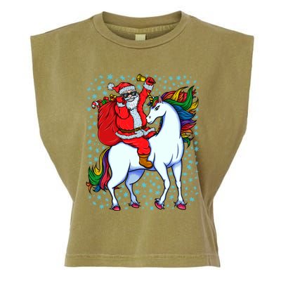 Santa Riding Unicorn Christmas Party Xmas Gift Funny Gift Garment-Dyed Women's Muscle Tee