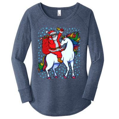 Santa Riding Unicorn Christmas Party Xmas Gift Funny Gift Women's Perfect Tri Tunic Long Sleeve Shirt