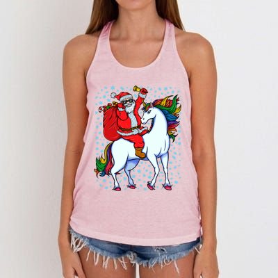 Santa Riding Unicorn Christmas Party Xmas Gift Funny Gift Women's Knotted Racerback Tank