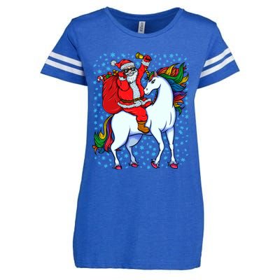 Santa Riding Unicorn Christmas Party Xmas Gift Funny Gift Enza Ladies Jersey Football T-Shirt