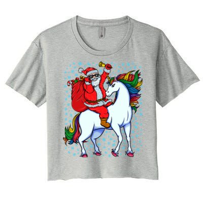 Santa Riding Unicorn Christmas Party Xmas Gift Funny Gift Women's Crop Top Tee