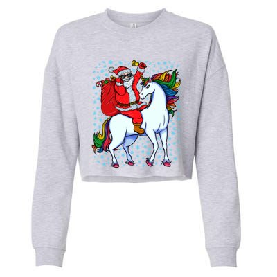 Santa Riding Unicorn Christmas Party Xmas Gift Funny Gift Cropped Pullover Crew