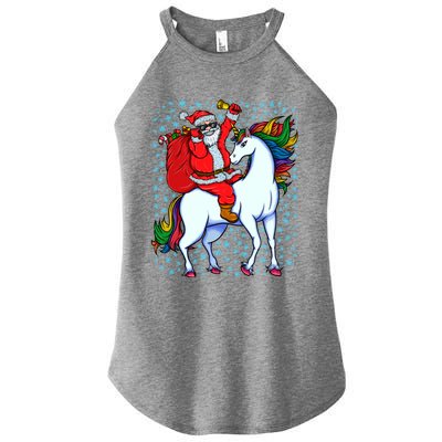 Santa Riding Unicorn Christmas Party Xmas Gift Funny Gift Women's Perfect Tri Rocker Tank