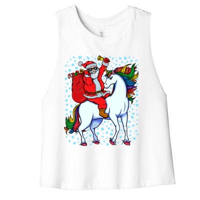 Santa Riding Unicorn Christmas Party Xmas Gift Funny Gift Women's Racerback Cropped Tank