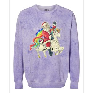 Santa Riding Unicorn Funny Christmas Cool Gift Colorblast Crewneck Sweatshirt