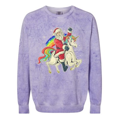 Santa Riding Unicorn Funny Christmas Cool Gift Colorblast Crewneck Sweatshirt