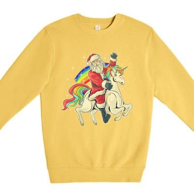 Santa Riding Unicorn Funny Christmas Cool Gift Premium Crewneck Sweatshirt