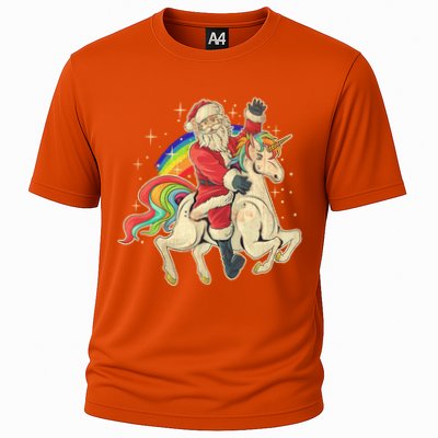 Santa Riding Unicorn Funny Christmas Cool Gift Cooling Performance Crew T-Shirt