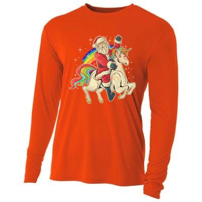 Santa Riding Unicorn Funny Christmas Cool Gift Cooling Performance Long Sleeve Crew