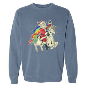 Santa Riding Unicorn Funny Christmas Cool Gift Garment-Dyed Sweatshirt