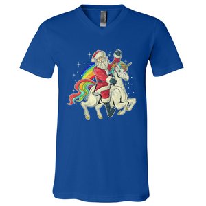 Santa Riding Unicorn Funny Christmas Cool Gift V-Neck T-Shirt