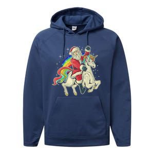 Santa Riding Unicorn Funny Christmas Cool Gift Performance Fleece Hoodie