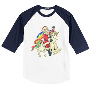 Santa Riding Unicorn Funny Christmas Cool Gift Baseball Sleeve Shirt