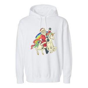 Santa Riding Unicorn Funny Christmas Cool Gift Garment-Dyed Fleece Hoodie