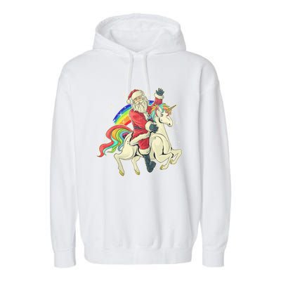 Santa Riding Unicorn Funny Christmas Cool Gift Garment-Dyed Fleece Hoodie