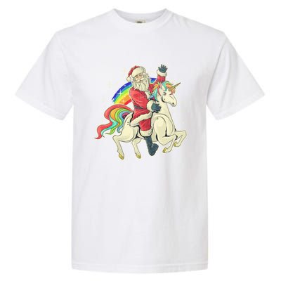 Santa Riding Unicorn Funny Christmas Cool Gift Garment-Dyed Heavyweight T-Shirt