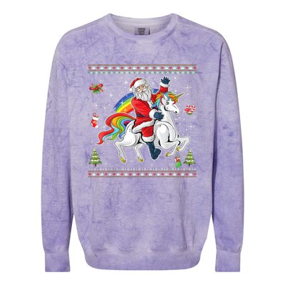 Santa Riding Unicorn Merry Christmas Xmas Sweater Ugly Cute Gift Colorblast Crewneck Sweatshirt