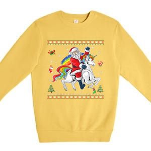 Santa Riding Unicorn Merry Christmas Xmas Sweater Ugly Cute Gift Premium Crewneck Sweatshirt