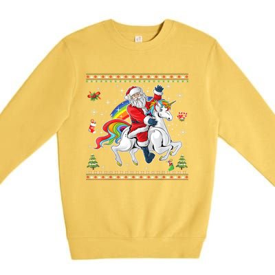 Santa Riding Unicorn Merry Christmas Xmas Sweater Ugly Cute Gift Premium Crewneck Sweatshirt