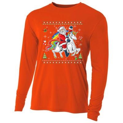 Santa Riding Unicorn Merry Christmas Xmas Sweater Ugly Cute Gift Cooling Performance Long Sleeve Crew