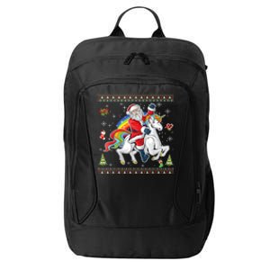 Santa Riding Unicorn Merry Christmas Xmas Sweater Ugly Cute Gift City Backpack