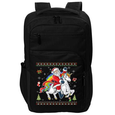 Santa Riding Unicorn Merry Christmas Xmas Sweater Ugly Cute Gift Impact Tech Backpack