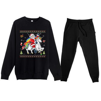 Santa Riding Unicorn Merry Christmas Xmas Sweater Ugly Cute Gift Premium Crewneck Sweatsuit Set