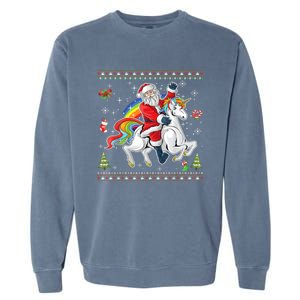 Santa Riding Unicorn Merry Christmas Xmas Sweater Ugly Cute Gift Garment-Dyed Sweatshirt