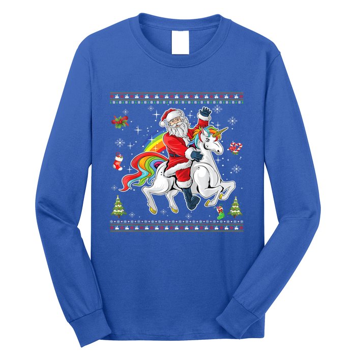 Santa Riding Unicorn Merry Christmas Xmas Sweater Ugly Cute Gift Long Sleeve Shirt