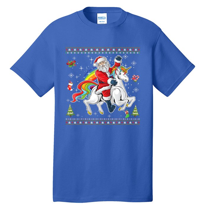 Santa Riding Unicorn Merry Christmas Xmas Sweater Ugly Cute Gift Tall T-Shirt