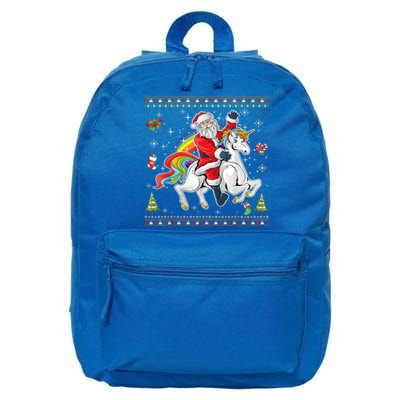 Santa Riding Unicorn Merry Christmas Xmas Sweater Ugly Cute Gift 16 in Basic Backpack