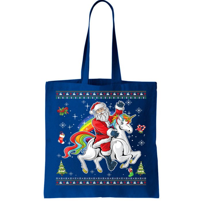 Santa Riding Unicorn Merry Christmas Xmas Sweater Ugly Cute Gift Tote Bag