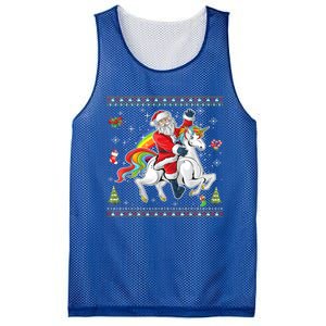 Santa Riding Unicorn Merry Christmas Xmas Sweater Ugly Cute Gift Mesh Reversible Basketball Jersey Tank