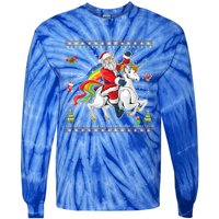 Santa Riding Unicorn Merry Christmas Xmas Sweater Ugly Cute Gift Tie-Dye Long Sleeve Shirt