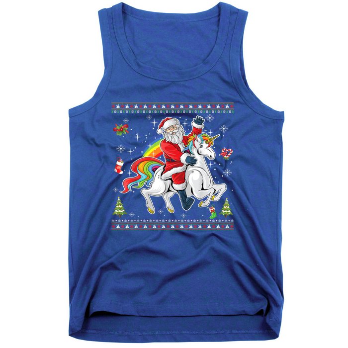 Santa Riding Unicorn Merry Christmas Xmas Sweater Ugly Cute Gift Tank Top