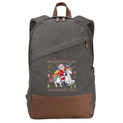 Santa Riding Unicorn Merry Christmas Xmas Sweater Ugly Cute Gift Cotton Canvas Backpack