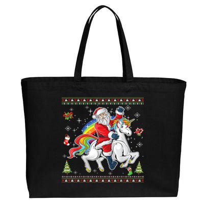 Santa Riding Unicorn Merry Christmas Xmas Sweater Ugly Cute Gift Cotton Canvas Jumbo Tote