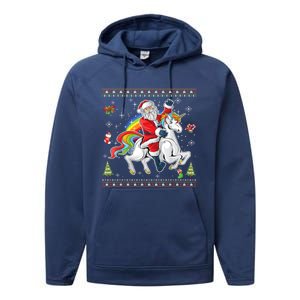 Santa Riding Unicorn Merry Christmas Xmas Sweater Ugly Cute Gift Performance Fleece Hoodie