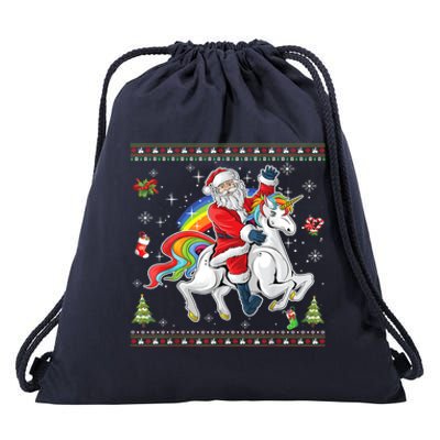 Santa Riding Unicorn Merry Christmas Xmas Sweater Ugly Cute Gift Drawstring Bag