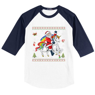 Santa Riding Unicorn Merry Christmas Xmas Sweater Ugly Cute Gift Baseball Sleeve Shirt