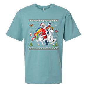 Santa Riding Unicorn Merry Christmas Xmas Sweater Ugly Cute Gift Sueded Cloud Jersey T-Shirt