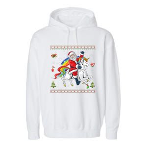 Santa Riding Unicorn Merry Christmas Xmas Sweater Ugly Cute Gift Garment-Dyed Fleece Hoodie