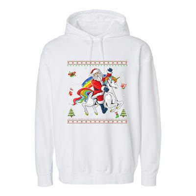 Santa Riding Unicorn Merry Christmas Xmas Sweater Ugly Cute Gift Garment-Dyed Fleece Hoodie