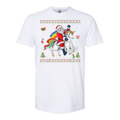 Santa Riding Unicorn Merry Christmas Xmas Sweater Ugly Cute Gift Softstyle CVC T-Shirt