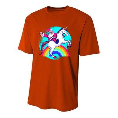 Santa Riding Unicorn Youth Performance Sprint T-Shirt